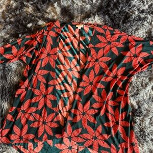 LuLaRoe Red and Black Floral Blouse